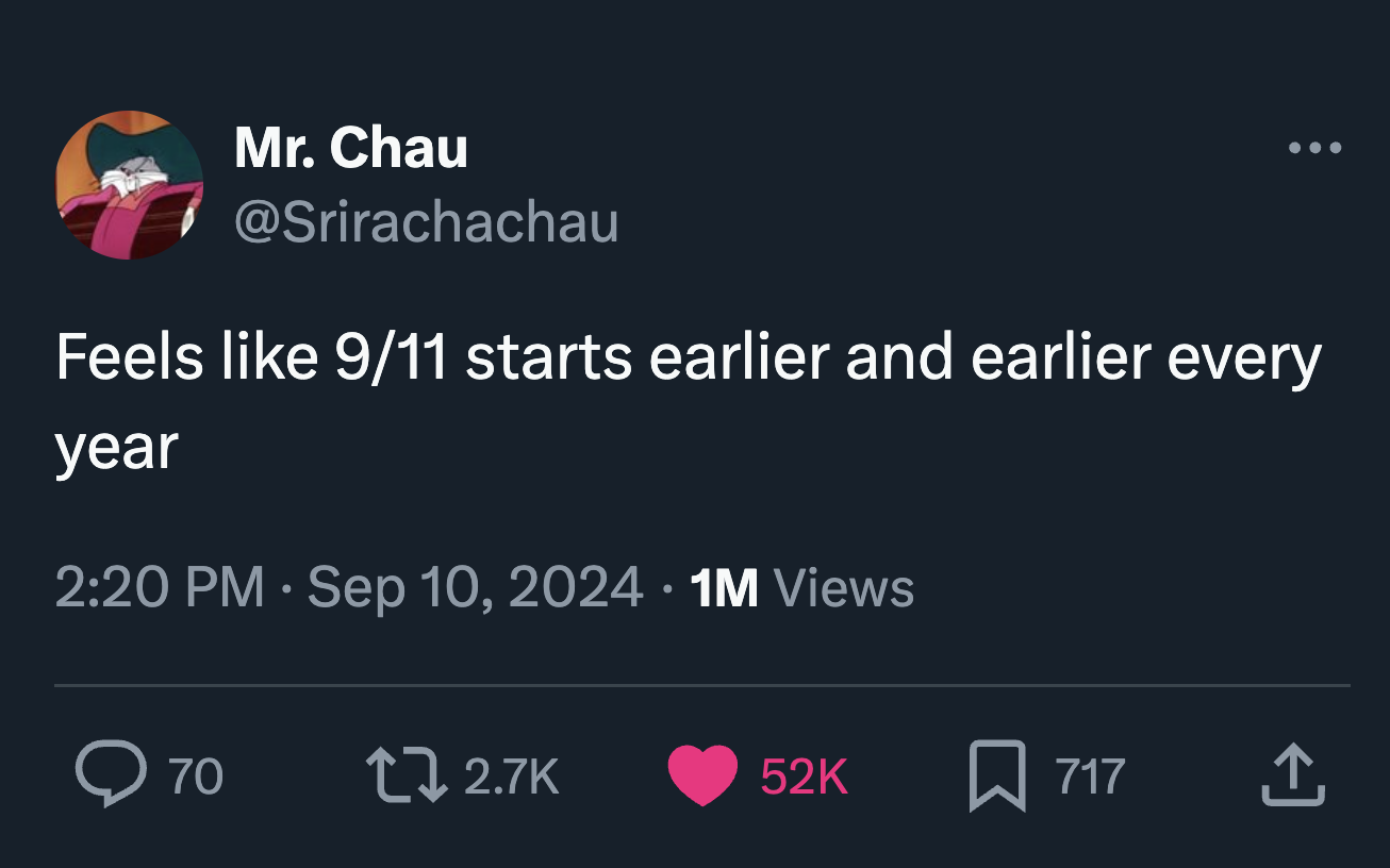 screenshot - Mr. Chau Feels 911 starts earlier and earlier every year 1M Views Q 70 tz 52K 717